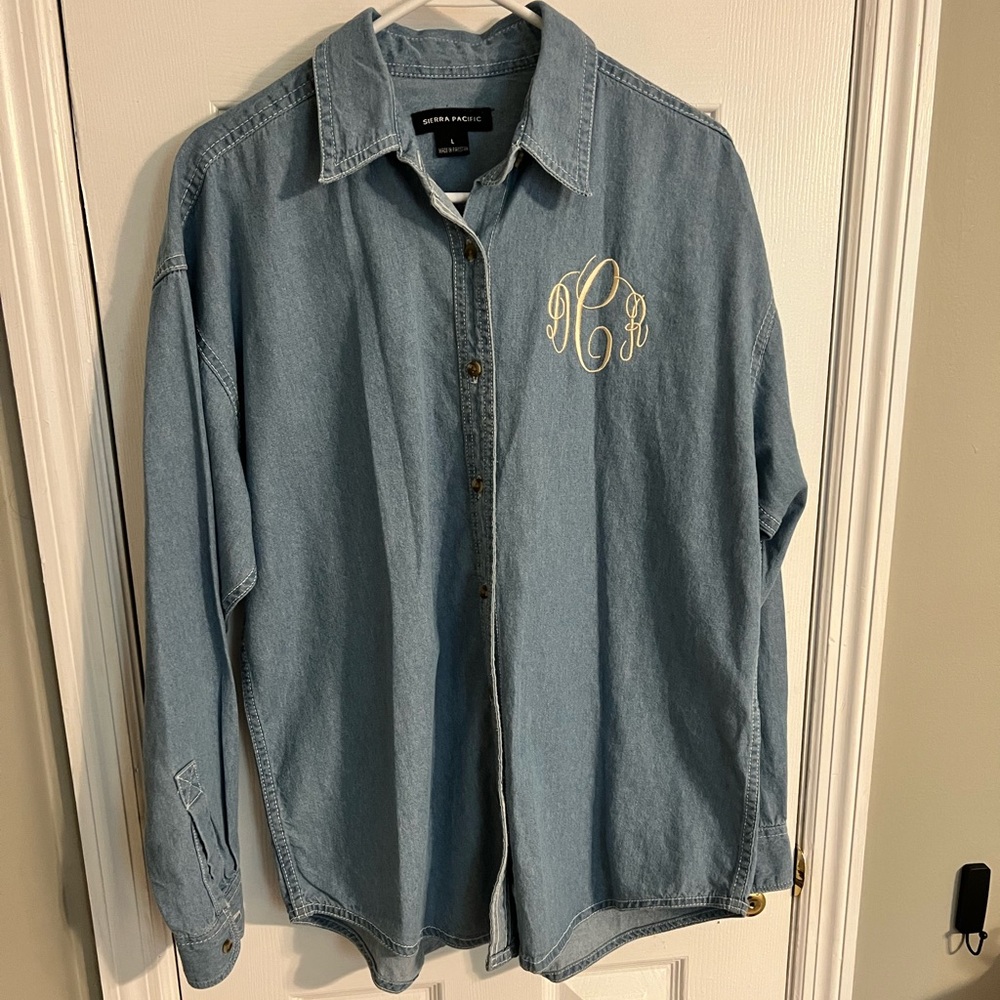 Denim button up monogrammed dCr